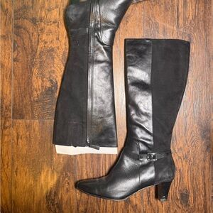 Cole Haan Black Leather and Suede Over-The-Knee Boots